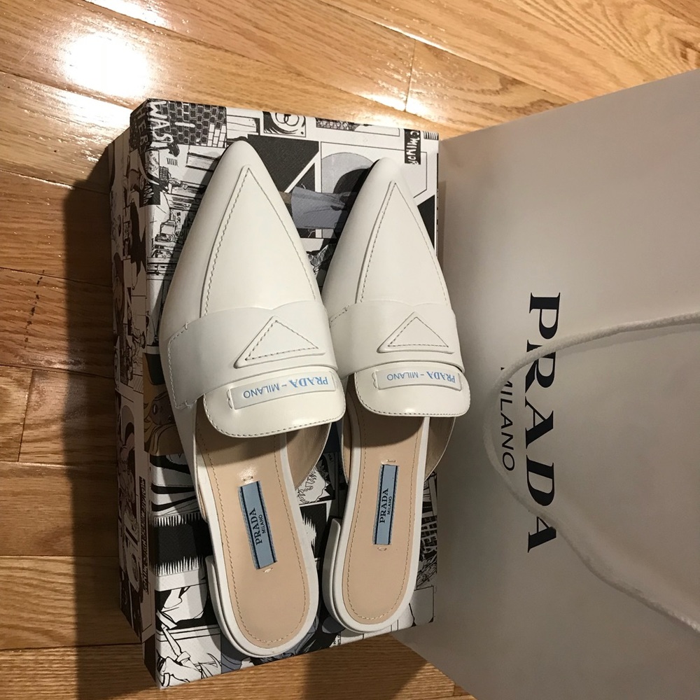 NEW Prada white mule loafer 7.5 - Picture 2 of 2